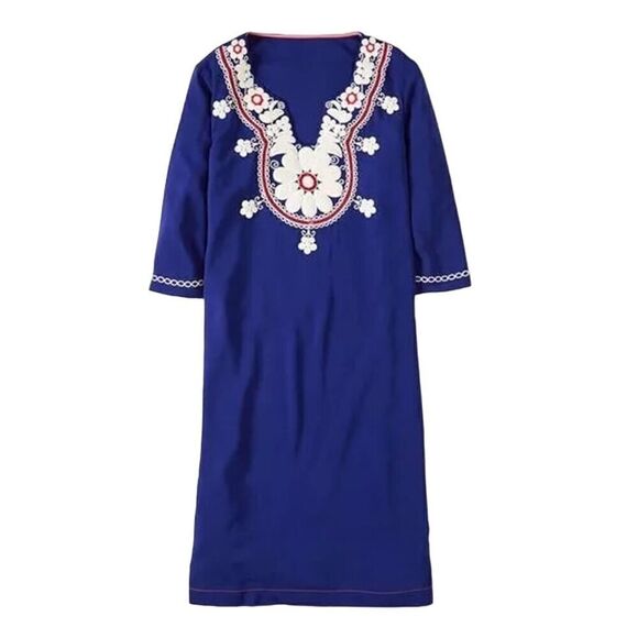 NEW Boden Arianne Viscose Embroidered Blue Dress WH806 Size US 4R - Picture 1 of 8